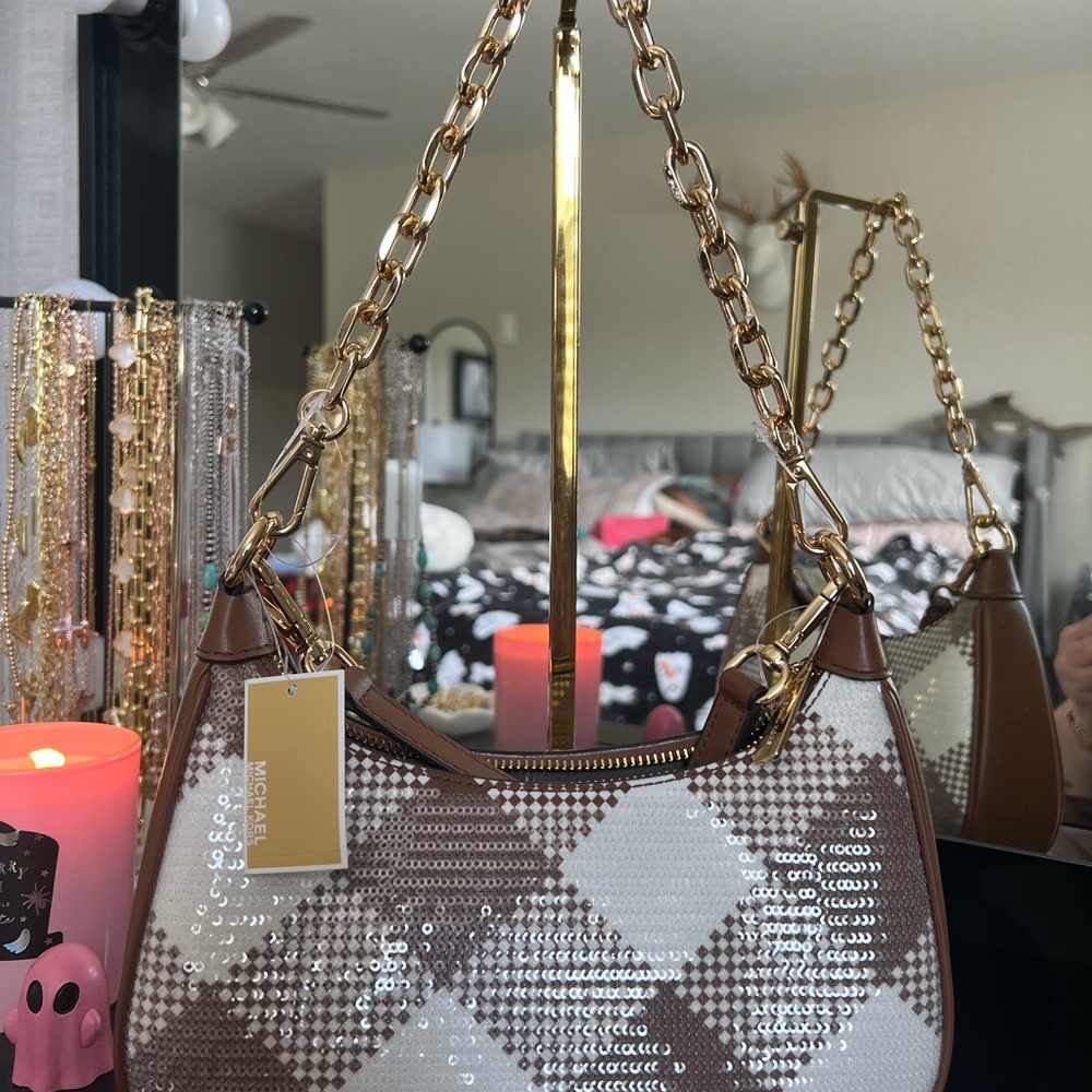 Michael Kors Brown and White Crossbody Bag